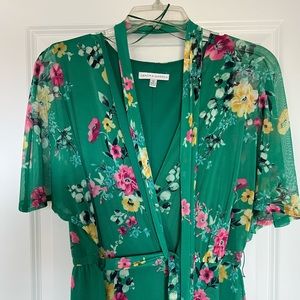 Sandra Darren, green floral midi dress, size 10